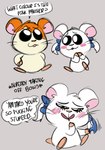 anthro blush dialogue duo female fur hair male open_mouth orange_body orange_fur ribbons simple_background smile speech_bubble tail text white_body white_fur penguinfat hamtaro_(series) bijou_(hamtaro) hamtaro cricetid hamster mammal rodent comic digital_media_(artwork) english_text hi_res meme