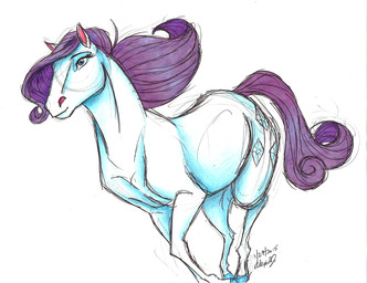 blue_eyes cutie_mark eyelashes female feral hooves mane purple_mane purple_tail running simple_background smile solo tail white_background white_body stray-sketches friendship_is_magic hasbro my_little_pony rarity_(mlp) equid equine horse mammal 2015 signature sketch traditional_media_(artwork)