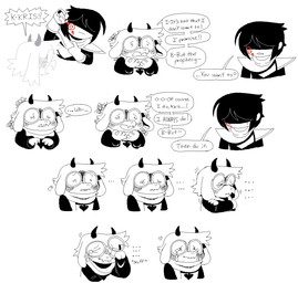 ambiguous_gender ambiguous_human anthro blush bodily_fluids bullseye clothed clothed_ambiguous clothed_anthro clothed_human clothed_male clothing crying dialogue duo ellipsis embarrassed eyewear glasses hair hair_over_eyes horn humor male male_anthro shadowed_face speech_bubble tears text wiping_tears honkadoi deltarune undertale_(series) kris_dreemurr ralsei bovid caprine goat human mammal 2025 comic digital_media_(artwork) english_text hi_res nonbinary_(lore)