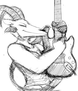 anthro breasts cleavage clothed clothing electric_guitar eyes_closed female guitar horn musical_instrument playing_guitar playing_music plucked_string_instrument simple_background smile solo string_instrument white_background hladilnik lucy_(hladilnik) demon black_and_white hi_res monochrome