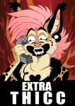 ear_piercing electronics facial_hair hair humor landline_phone male phone piercing pink_hair smile solo muttasaur extra_thicc_(meme) samurai_jack aku canid canine canis jackal mammal hi_res meme reaction_image