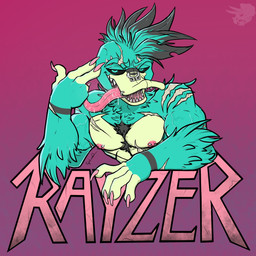 alternative_fashion anthro badge bodily_fluids body_hair chest_hair fur hairy male muscular nipples piercing punk rayzer_gasther saliva scar solo vein veiny_muscles threehorns anatid anseriform avian bird duck hybrid 1:1 hi_res