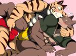 abs anthro biceps bulge clothed clothing countershading duo fur male male/male muscular muscular_arms muscular_male nipples pecs shirt tank_top topwear underwear bearlovestiger13 lagoon_lounge gou_sanriku yuujirou_urushi canid canine canis felid mammal pantherine tiger wolf 2017