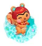 anthro bikini buckteeth chibi clothed clothing eyebrows female hair navel one_eye_closed partially_submerged red_hair sitting solo swimwear teeth two-piece_swimsuit unibrow water wink tlmoyv_1 animal_crossing nintendo hazel_(animal_crossing) mammal rodent sciurid tree_squirrel hi_res