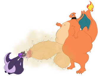 anthro backsack balls belly belly_on_penis big_balls big_butt big_penis bodily_fluids butt curved_horn duo eyewear fire flaming_tail flies_for_smell foreskin fur genitals glasses hand_on_hip horn huge_balls huge_butt huge_penis hyper hyper_genitalia hyper_penis kneeling long_ears looking_pleasured male male/male multicolored_body musk nipple_piercing nipples oral orange_body overweight overweight_male penis piercing purple_body purple_horn retracted_foreskin slightly_chubby smegma smegma_in_mouth smegma_on_face smegma_play smelly smelly_penis smug spiked_penis spiked_tail spikes spikes_(anatomy) standing stink_fumes stink_lines sweat sweaty_balls sweaty_genitalia sweaty_penis tail tongue tongue_out vein veiny_penis wearing_glasses wings justcoffee mythology nintendo pokemon hazel_(hazlnutt) charizard dragon furred_dragon furred_scalie generation_1_pokemon mythological_creature mythological_scalie pokemon_(species) scalie