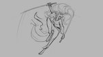 16:9 2019 action_pose anthro barefoot biped bottomwear breasts canid canine clothing digital_drawing_(artwork) digital_media_(artwork) dual_wielding feet female fox grey_background hair holding_object holding_weapon mammal melee_weapon monochrome open_mouth pants pose shirt simple_background sketch snout solo sword topwear watsup weapon widescreen