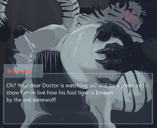 alarmed anal anal_penetration anthro anthro_on_anthro anthro_penetrated anthro_penetrating anthro_penetrating_anthro anthro_raping_anthro anus balls big_butt black_body black_fur blush bodily_fluids butt butt_grab claws dialogue dialogue_box duo erection faceless_character faceless_male fur genitals grey_background hand_on_butt humanoid_genitalia humanoid_penis male male/male male_penetrated male_penetrating male_penetrating_male male_raping_male motion_lines nude open_mouth penetration penile penile_penetration penis raised_tail sex simple_background striped_body striped_fur stripes surprised sweat tail tears text tongue tongue_out white_body white_fur pinumontbalou arknights hypergryph mythology studio_montagne mountain_(arknights) canid canine felid feline felis mammal mythological_canine mythological_creature pantherine tiger werecanid werecanine werecreature werewolf 2025 english_text hi_res