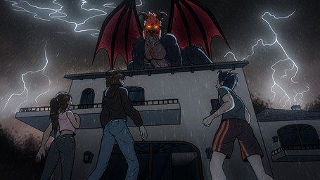 abs anthro beard chest_tuft clothed clothing creepy dark_body detailed_background electricity empty_eyes facial_hair female glowing glowing_eyes group hair horn horror_(theme) lightning low-angle_view macro male membrane_(anatomy) membranous_wings muscular muscular_male night nude orange_hair outside pecs raining size_difference slim_female tuft wings kimero_kat european_mythology mythology lord_dunkelheit demon dragon human mammal mythological_creature mythological_scalie scalie western_dragon winged_dragon 16:9 digital_media_(artwork) hi_res widescreen
