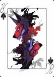 black_body black_fur black_lips black_nose card card_template fur lips open_mouth playing_card playing_card_template purple_eyes red_body red_fur symmetry symmetry_(rotational) teeth purplesplash1372 canid canine mammal 2018 absurd_res digital_media_(artwork) hi_res