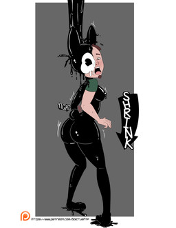 breasts butt butt_expansion clothing expansion female fleischer_style_toon gender_transformation glistening glistening_breasts glistening_clothing ink latex medium_breasts mtf_transformation open_mouth shrinking size_transformation solo standing tight_clothing toonification toony transformation lilithrose inkblot lagomorph leporid living_latex mammal rabbit