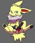 animal_genitalia animal_penis balls black_penis canine_genitalia canine_penis clothed clothed_feral clothing erection feral fur genitals knot male penis presenting simple_background solo tail underwear conditional_dnp flak_wizard nintendo pokemon jetta_the_jolteon eeveelution generation_1_pokemon jolteon pokemon_(species) hi_res