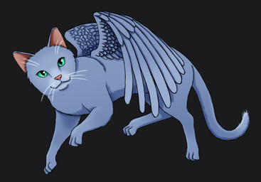 ambiguous_gender feral fur green_eyes grey_body grey_fur simple_background solo wings donnerkat domestic_cat felid feline felis mammal digital_media_(artwork)