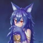 blue_body blue_fur blue_hair female fur hair jewelry red_eyes simple_background smile solo teeth klifflod cygames rage_of_bahamut shingeki_no_bahamut fenrir_(shingeki_no_bahamut) animal_humanoid canid canid_humanoid canine canine_humanoid humanoid mammal mammal_humanoid wolf_humanoid 1:1 2019 digital_media_(artwork) hi_res signature