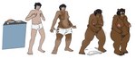 age_progression anthro black_hair breast_growth breasts briefs briefs_only brown_body brown_fur claws clothed clothing eyewear female fur gender_transformation genitals glasses growth hair hand_on_belly human_to_anthro male mature_female mid_transformation mtf_transformation nipples overweight pregnant pregnant_anthro pregnant_female pubes pussy rapid_pregnancy simple_background solo species_transformation standing topless torn_clothing transformation transformation_sequence underwear underwear_only weight_gain white_background prurientpie bear human mammal 2017 absurd_res hi_res sequence