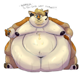 anthro blue_eyes deep_navel dialogue electronics grease_stains headgear headphones headset immobile looking_at_viewer male moobs morbidly_obese morbidly_obese_anthro morbidly_obese_male multicolored_body navel nipples obese obese_anthro obese_male overweight overweight_anthro overweight_male simple_background solo text weight_gain white_background yellow_sclera vanillayote rain_(vanillayote) canid canine canis coyote mammal 2021 english_text hi_res nonbinary_(lore)