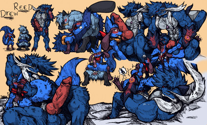 abs accessory anal anal_penetration anthro balls barazoku bed big_balls big_dom_small_sub big_penis biped black_ears black_eyebrows blue_body blue_fur blue_hair blush bodily_fluids chest_tuft collarbone countershade_fur countershade_torso countershading cum deep_throat dominant dripping duo embarrassed erection eyebrows fluffy_body fur furniture gender_symbol genital_fluids genitals green_eyes grin grinning_at_viewer hair hair_over_eye huge_penis jewelry knot_(anatomy) leaking leaning leaning_forward life_orb looking_at_viewer male male/male male_penetrated male_penetrating male_penetrating_male muscular muscular_anthro muscular_male necklace nude oral oral_penetration pecs penetration penis pink_nose ponytail precum precum_drip scarf sex sheepish_grin size_difference smile smiling_at_viewer submissive symbol teeth text tuft whiskers white_whiskers jwbash nintendo pokemon pokemon_legends_arceus fan_character reed_(dreeda) dewott generation_4_pokemon generation_5_pokemon generation_8_pokemon hisuian_form hisuian_samurott mammal mustelid pokemon_(species) regional_form_(pokemon) riolu samurott 2024 absurd_res censored dated digital_media_(artwork) half-length_portrait hatching_(art) hi_res portrait shaded sketch_page watermark