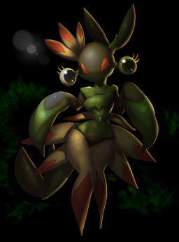 antennae_(anatomy) anthro big_eyes big_tail biped black_body black_clothing black_panties black_underwear claws clothed clothing curvy_figure exoskeleton eyelashes eyestalks featureless_feet feet female green_body hip_dips multicolored_body navel non-mammal_navel panties panties_only segmented_body simple_background small_waist solo tail topless two_tone_body underwear underwear_only wasp_waist wide_hips elpatrixf nintendo pokemon anorith fossil_pokemon generation_3_pokemon pokemon_(species) 2026 digital_media_(artwork) digital_painting_(artwork) hi_res painting_(artwork)