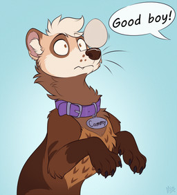blue_background brown_body brown_fur claws collar collar_only collar_tag cute_fangs dialogue egg eyebrows fangs feral fur good_boy hair inner_ear_fluff long_body male multicolored_body multicolored_fur nude offscreen_character pink_inner_ear pupils purple_collar raised_eyebrows short_hair simple_background small_pupils snout solo speech_bubble tan_body tan_fur tan_inner_ear_fluff teeth text text_on_collar_tag tuft wearing_collar mimi-fox domestic_ferret mammal mustelid musteline true_musteline weasel colored digital_drawing_(artwork) digital_media_(artwork) english_text flat_colors hi_res