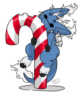 ambiguous_gender antlers bite_mark bite_taken candy candy_cane dessert feral fog food horn nom solo wings londythedutchie dutch_angel_dragon hi_res