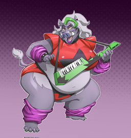 alternate_species anthro big_breasts breasts clothing ear_piercing eyeshadow female hair keyboard_instrument keytar lipstick looking_at_viewer makeup musical_instrument navel obese obese_anthro obese_female open_mouth open_smile overweight overweight_anthro overweight_female piercing smile snout solo tail tusks hugo_enrique_art five_nights_at_freddy's five_nights_at_freddy's:_security_breach scottgames steel_wool_studios roxanne_wolf mammal suid suine sus_(pig) wild_boar hi_res