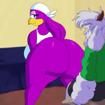 anthro beak big_breasts big_butt blue_eyes blush bottomwear breasts butt clothing duo durag female headgear headkerchief headwear huge_butt kerchief male male/female pants shaking_butt shirt topwear white_body vanillabeangoat sega sonic_riders sonic_the_hedgehog_(series) wave_the_swallow avian bird bovid caprine goat hirundinid mammal oscine passerine swallow_(bird) 1:1 animated no_sound short_playtime webm