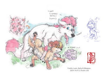 adolescent animal_genitalia animal_penis anthro aroused balls bodily_fluids canine_genitalia canine_penis cum cum_in_vagina cum_inside cum_on_body cum_on_ground dialogue doggystyle duo erection female feral from_behind_position genital_fluids genitals grass group humping impregnation knot knotted_penis knotting male male/female moopoo_(200_percent_wolf) on_grass on_ground penis plant sex speech_bubble surprise_transformation surprised text transformation trio vaginal wet young fennec_(artist) 100_percent_wolf 200_percent_wolf mythology batty_(100_percent_wolf) freddy_lupin_(100_percent_wolf) canid canine canis domestic_dog mammal mixed_breed mythological_canine mythological_creature poodle werecanid werecanine werecreature weredog werepoodle werewolf painting_(artwork) traditional_media_(artwork) watercolor_(artwork)