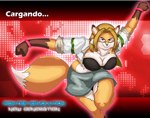 big_breasts blonde_hair bottomwear breasts clothing female fur hair loading_screen multicolored_body multicolored_fur navel orange_body orange_fur skirt solo text topwear two_tone_body two_tone_fur xxsparcoxx michelle_(xxsparcoxx) canid canine fox mammal 2014 digital_media_(artwork) english_text spanish_text