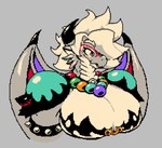 anthro armband big_breasts black_horn breasts cleavage clothed clothing countershading eyebrows eyelashes eyewear female glasses grey_background grey_body hair horn jewelry membrane_(anatomy) membranous_wings necklace red_eyewear red_glasses round_glasses shoulder_armor simple_background solo spiked_armband spikes wearing_glasses white_eyebrows white_hair wings fizlok mythology enbassa_(fizlok) dragon mythological_creature mythological_scalie scalie 2023 bust_portrait digital_media_(artwork) hi_res pixel_(artwork) portrait