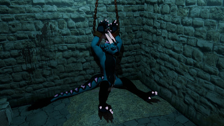 after_rape after_sex animal_genitalia anthro blue_body blue_fur bodily_fluids bound chain chained chained_to_wall cum cum_drool cum_in_slit cum_inside dungeon excessive_cum excessive_genital_fluids fur genital_fluids genital_slit genitals male markings solo striped_body striped_fur striped_markings stripes kikiro kikiro_(kikiro) moonfang 16:9 3d_(artwork) 4k absurd_res blender_(artwork) digital_media_(artwork) hi_res widescreen