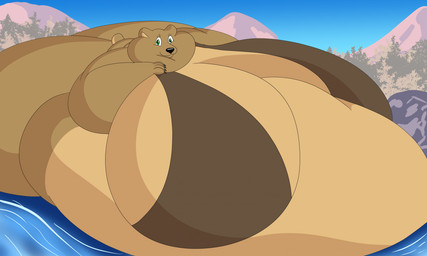 4_fingers anthro belly big_belly big_breasts big_butt black_claws black_nose bra breasts butt claws clothed clothing day female fingers forest green_eyes happy huge_belly huge_breasts huge_butt hyper hyper_belly hyper_breasts hyper_butt immobile looking_at_viewer morbidly_obese morbidly_obese_anthro morbidly_obese_female obese obese_anthro obese_female outside overweight overweight_anthro overweight_female partially_submerged plant solo tail tree underwear water bigwolf_(artist) bear mammal hi_res shaded