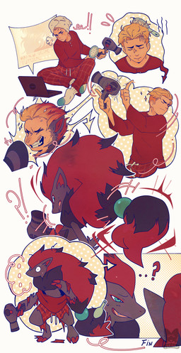 anthro bag black_body black_fur blonde_hair brush claws clothed clothing computer confusion digitigrade dryer electronics finger_claws fluffy footwear fur fur_growth gem green_eyes growth hair hair_dryer hair_growth holding_object human_to_anthro laptop long_hair male pearl_(gem) red_claws red_hair satchel scarf simple_background snout snout_growth socks solo species_transformation standing text topwear torn_clothing towel towel_on_head transformation transformation_sequence fekaiki nintendo pokemon canid generation_5_pokemon human mammal pokemon_(species) zoroark 2026 absurd_res colored digital_drawing_(artwork) digital_media_(artwork) english_description english_text hi_res sequence