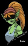 big_breasts breasts female hair nipple_outline nipples not_furry orange_hair outline simple_background solo text transparent_background spn corruption_of_champions lumi_(coc) goblin humanoid alpha_channel english_text