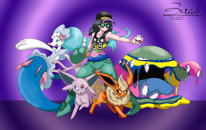 ambiguous_gender bag black_eyes black_hair blue_body blue_eyes blue_hair blue_markings bottomwear clothing denim denim_bottomwear denim_clothing eyewear female feral fur gem green_body group hair hat headgear headwear jeans markings orange_body orange_fur pale_skin pants paws pink_body pokeball purple_body purple_eyes purple_fur shirt sunglasses tan_body tan_fur tank_top teeth topwear white_body yellow_markings conditional_dnp zer0rebel4 discord_(app) nintendo pokemon telegram alolan_form eeveelution flareon generation_1_pokemon generation_2_pokemon generation_7_pokemon human mammal muk pokemon_(species) primarina regional_form_(pokemon) umbreon 2025 absurd_res cel_shading hi_res shaded