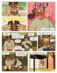 anthro antlers beard bench blush cellphone comic deer dialogue duo electronics english_text exclamation_point facial_hair forest hi_res horn male mammal moose nardodraws new_world_deer outside overweight overweight_male phone plant rodney_(nardodraws) smartphone speech_bubble text tom_(nardodraws) tree yelling