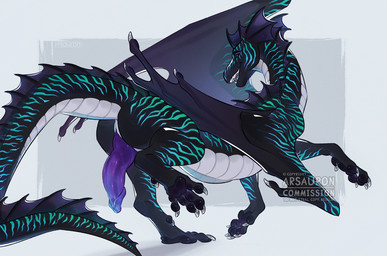 ambiguous_gender black_body claws ear_fins feet feral fin genitals green_stripes male open_mouth penis playful simple_background smile solo stripes tail teeth wings arsauron greame mythology caprica dragon mythological_creature mythological_scalie scalie hi_res