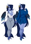 anthro blue_body blue_fur blue_hair blue_tail breasts chest_tuft cleavage clothed clothing female footwear fur hair shoes simple_background standing tail tuft white_background wings tolsticot mythology fan_character tundra_(oc) equid equine mammal mythological_creature mythological_equine pegasus hi_res