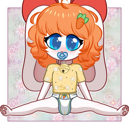 anthro bell big_eyes bow_accessory collar diaper female looking_at_viewer neonate pacifier sitting solo toddler young eebeestoof belle_(eebeestoof) lagomorph leporid mammal rabbit absurd_res hi_res