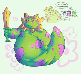 ambiguous_gender anthro apode belly big_belly female feral group heart_symbol humor legless living_tail male melee_weapon obese obese_male overweight overweight_male petals pink_eyes plant serpentine snake_tail sword tail unusual_anatomy unusual_tail weapon yellow_sclera klasedude deltarune undertale_(series) kris_dreemurr ralsei susie_(deltarune) draconcopode elemental_creature flora_fauna floradinn human mammal naga reptile scalie snake absurd_res hi_res