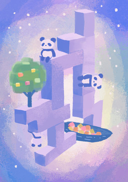 anthro black_body black_fur black_nose chibi detailed_background fur group kemono plant sitting tree white_body white_fur araru bear giant_panda mammal 2021 hi_res