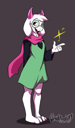 3_toes 5_fingers anthro eyewear fangs feet femboy fingers fur glasses grey_background horn looking_at_viewer male open_mouth open_smile pink_eyes scarf simple_background smile solo teeth text toes white_body white_fur 66wolfreak99 deltarune undertale_(series) ralsei boss_monster_(undertale) 2021 artist_name dated full-length_portrait hi_res portrait