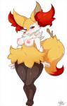 anthro breasts female fluffy fluffy_tail looking_at_viewer nipples red_eyes simple_background solo standing tail white_background exlic nintendo pokemon braixen canid canine generation_6_pokemon mammal pokemon_(species) hi_res