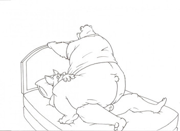 anal anal_penetration anthro balls balls_deep bed bottomless clothed clothing cowgirl_position duo ear_piercing feet from_front_position fur furniture genitals headboard hindpaw larger_male larger_penetrated larger_sub lying male male/male male_on_bottom male_on_top male_penetrated male_penetrating male_penetrating_male obese obese_anthro obese_male on_back on_bed on_bottom on_top overweight overweight_anthro overweight_bottom overweight_male paws penetration piercing sex shirt size_difference smaller_male straddling toes topwear dirtymutt thegaminggrizzly bear canid canine canis domestic_dog mammal line_art