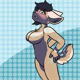 anthro belly belly_expansion belly_inflation big_belly blush breasts expansion female huge_belly hyper hyper_belly inflation liquid_inflation nude solo pompuffy_(artist) claire_(xausr32) african_wild_dog canid canine mammal 1:1 animated