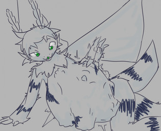 ambiguous_anthro ambiguous_gender ambiguous_pred ambiguous_prey antennae_(anatomy) anthro anthro_pred arm_support blep duo face_imprint fur green_eyes green_tongue grey_stripes imprint insect_wings looking_at_belly looking_at_own_belly medium_arthropod_abdomen neck_tuft on_knee patting_belly paw_imprint raised_arthropod_abdomen same_size_vore striped_arthropod_abdomen striped_body stripes tongue tongue_out tuft vore wings accadurosoce muth_(accadurosoce) arthropod insect lepidopteran moth guide_lines hi_res sketch
