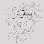 anthro blush clothing duo eyes_closed gloves grey_background grin handwear hug male male_anthro sharp_teeth simple_background smile spiked_gloves spikes teeth arborialrodent sega sonic_the_hedgehog_(series) knuckles_the_echidna shadow_the_hedgehog echidna eulipotyphlan hedgehog mammal monotreme 2023 black_and_white digital_media_(artwork) monochrome portrait three-quarter_portrait