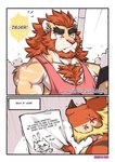 2020 :< >_< >w< absurd_res angry anthro belly_scales black_eyebrows blep blonde_mane body_hair cellphone chest_hair chest_tuft closed_frown clothing colored comic cross-popping_vein demon dragon duo ear_piercing electronics ellipsis end_page english_text eyebrows eyes_closed facial_hair felid flunky flunky_(character) frown fur gesture hand_gesture hi_res hybrid liger lion male mammal mane mouth_closed multicolored_body multicolored_fur multicolored_scales muscular muscular_anthro muscular_male mythological_creature mythological_scalie mythology note outside pantherine park phone picture_in_picture piercing pink_clothing pink_nose pink_shirt pink_topwear red_body red_mane red_scales scales scalie shirt smartphone spirit striped_body striped_fur stripes tan_body tan_fur tan_scales tank_top text tongue tongue_out topwear tuft two_tone_body two_tone_fur two_tone_scales v_sign vein white_body white_fur winston_(vaanxdragon) wishbone_mouth |:<