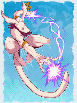 action_pose action_scene anthro armlet athletic athletic_anthro athletic_male blue_background ear_piercing ear_ring energy gold_(metal) gold_jewelry jewelry jumping kerchief kerchief_only long_tail male mostly_nude neckerchief neckerchief_only neckwear pattern_background piercing pose psychic_powers purple_eyes ring_piercing simple_background solo tail white_body eyeball6300_(chiv) earthbound_(series) nintendo giygas alien gieeg 3:4 hi_res