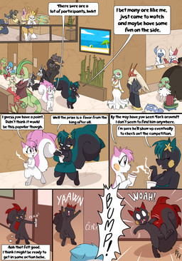 accessory animal_genitalia anthro balls beverage big_breasts big_tail black_body black_fur breasts cleavage clothed clothed_female clothing digitigrade duo eyes_closed female feral flower flower_in_hair fur genitals grey_body grey_fur grey_hair group hair hair_accessory holding_beverage holding_object looking_at_another male mature_female multicolored_body multicolored_fur nude nude_female one_eye_closed open_mouth pink_body pink_fur pink_hair plant red_body red_fur rosy_cheeks sheath short_hair solo spiked_tail spikes spikes_(anatomy) stretching tail text two_tone_body two_tone_fur white_body white_fur yawn fuf nintendo palworld pocketpair pokemon shiny_(petokikka) tack's_mom_(petokikka) tack_(petokikka) absol blaziken gardevoir generation_3_pokemon generation_4_pokemon mightyena pachirisu pal_(species) pokemon_(species) skitty species_request vixy_(pal) 2026 absurd_res comic crossover english_text hi_res