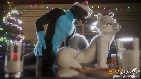 anthro balls blue_balls blue_body blue_fur bodily_fluids christmas_clothing christmas_headwear clothing container cookie cum cum_in_ass cum_inside dipstick_tail duo eyebrows food fur genital_fluids genitals glass glass_container glass_of_milk grey_body grey_fur hat headgear headwear holidays male male/male markings milk milk_container red_eyebrows santa_hat tail tail_markings white_body white_fur red_wulfie christmas anonymous_character bowman_ween canid canine canis fox mammal wolf 16:9 animated hi_res huge_filesize long_playtime sound video widescreen