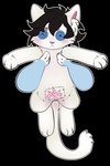 anthro black_hair button_(fastener) button_eyes fur gynomorph hair intersex patch_(fabric) plushie solo white_body white_fur womb_tattoo koikai skye_(tinycatskye) felid feline mammal 2:3 absurd_res alpha_channel hi_res